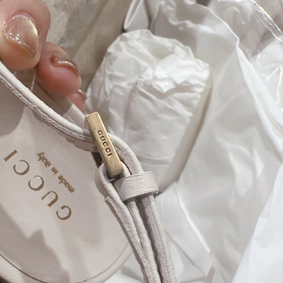 Gucci Marmont Double G Chuck Heel Thong T-Strap Sandal White Leather EU 41 US 11 - Picture 10 of 12
